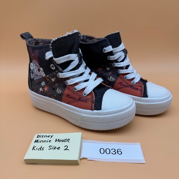 Disney Other - Disney Minnie Mouse High Top Canvas Sneakers Kids Size 2 Cute Cartoon Shoes